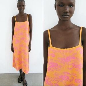 NWT ZARA Pink and Orange Cami sweater Dress